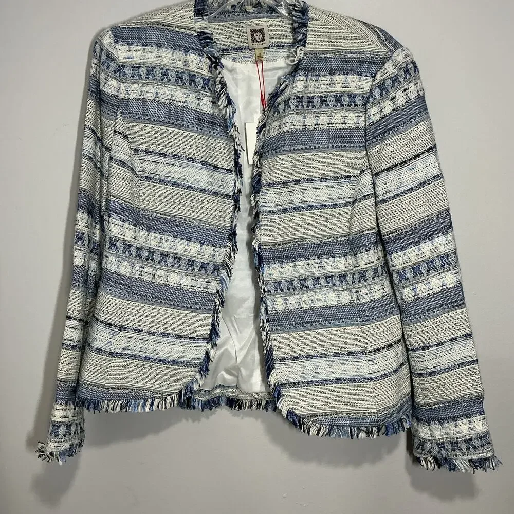 NWT Anne Klein Tweed Fringe Western Harbor Blazer  Jacket 12